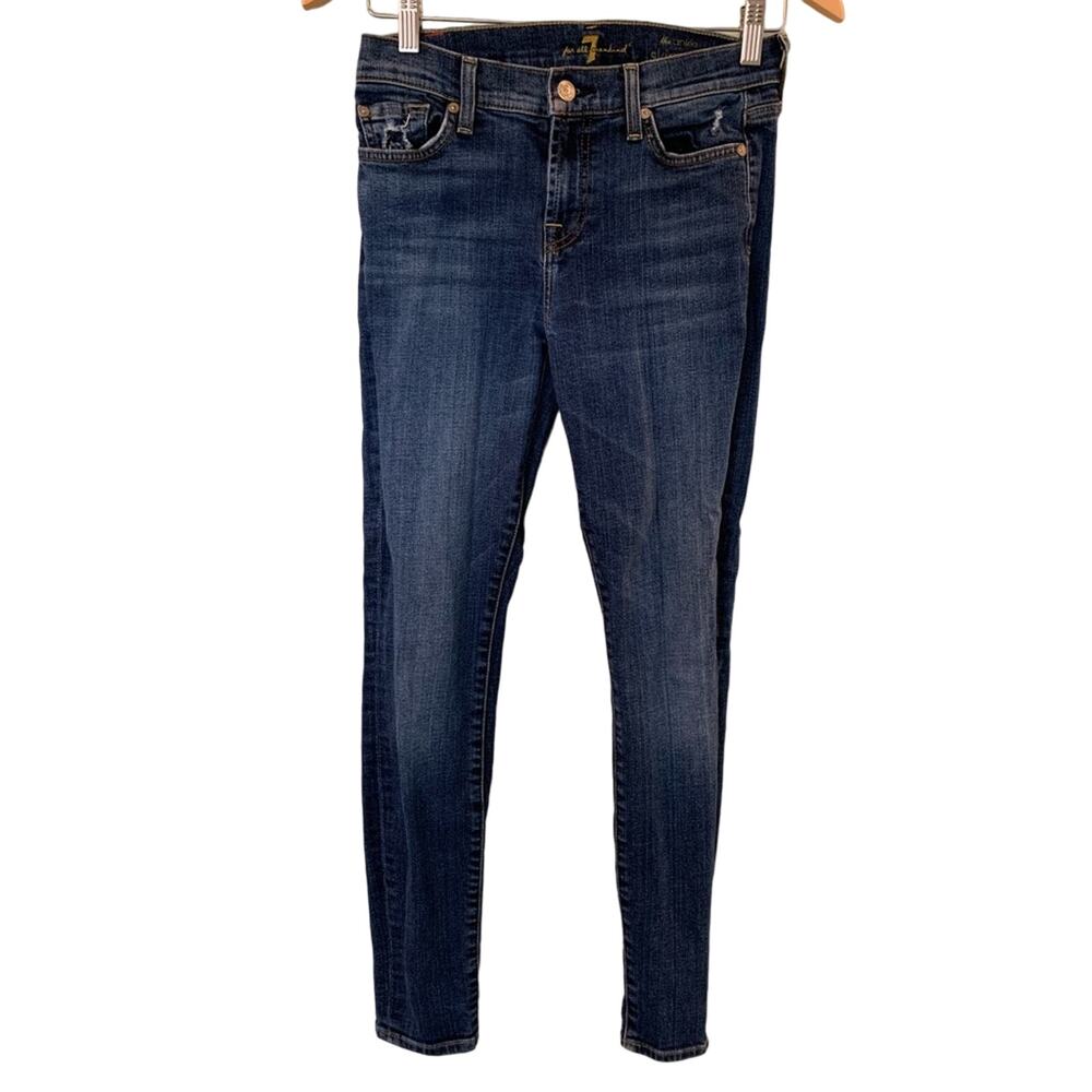 7 For All Mankind “The Skinny” High-Rise Dark Wash Ankle Jeans SZ 24